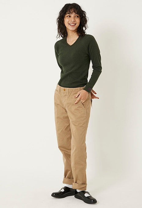 ストレッチフライス Vネックロングスリーブ Tシャツ - DARK GREEN