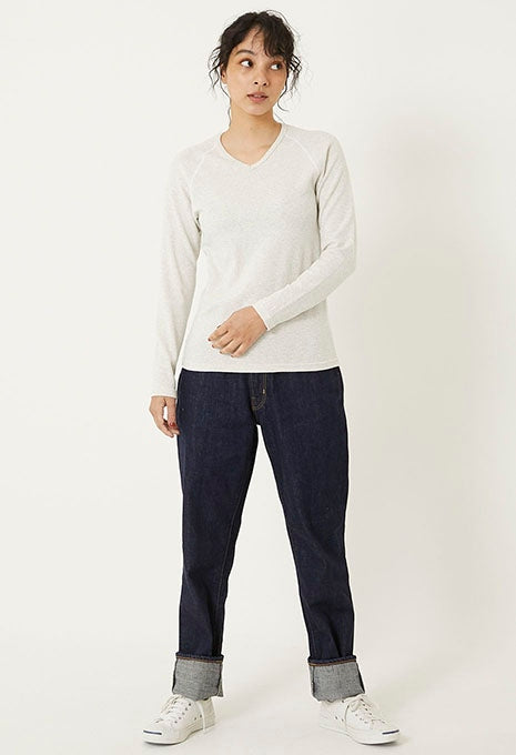 ストレッチフライス Vネックロングスリーブ Tシャツ - NATURAL