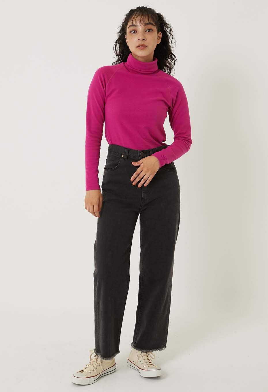 ストレッチフライス タートルネック ロングスリーブ Tシャツ - DARK PINK