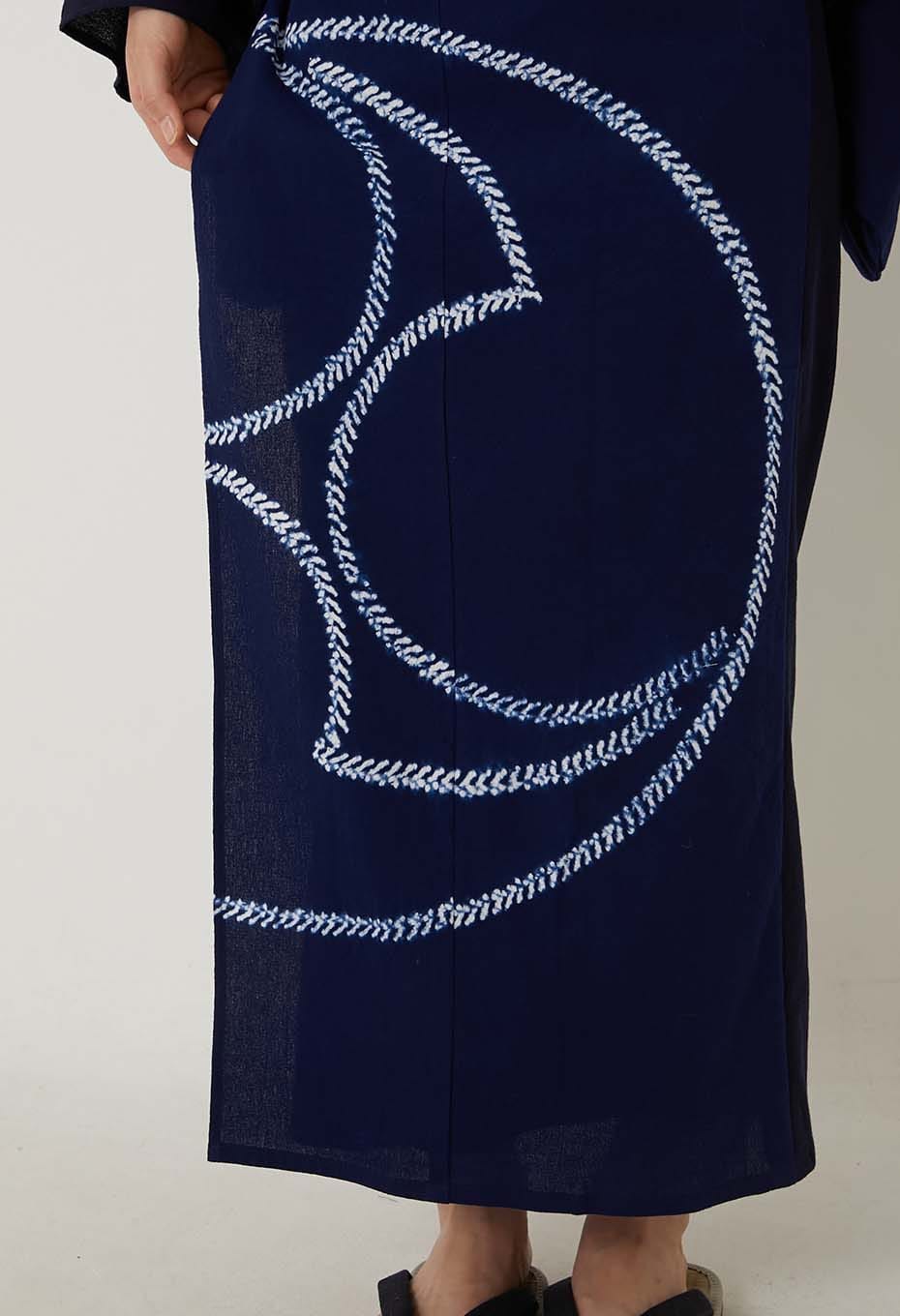 Tomoe Shibori Women's Yukata - NAVY
