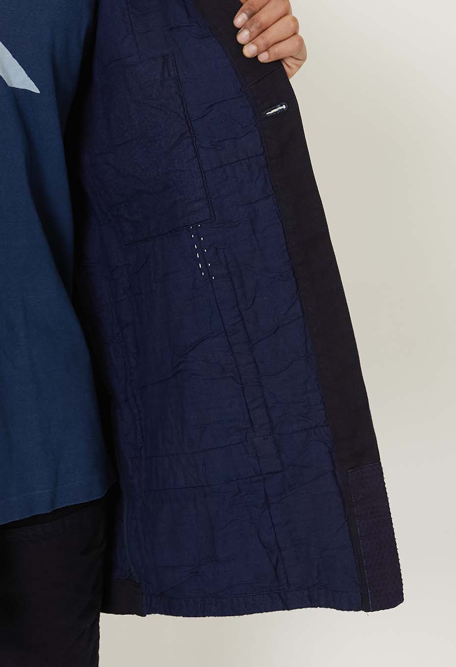 Woven Pure Indigo Sashiko Nenrin Haori - INDIGO
