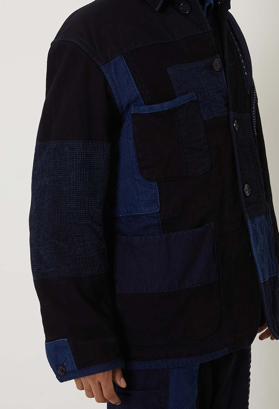 Woven Pure Indigo Sashiko Nerin Coverall - INDIGO