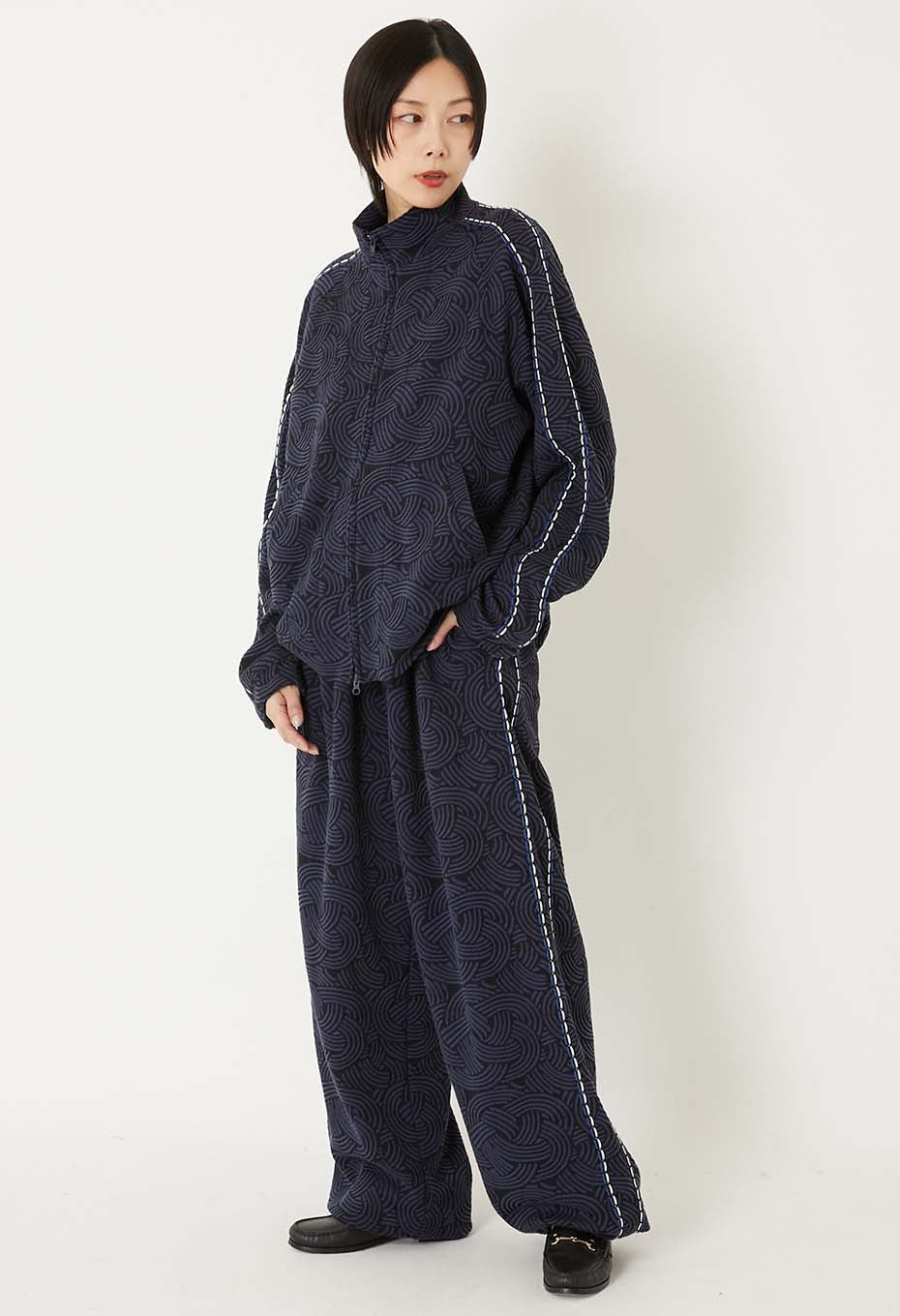 ミズヒキニットジャカード サイドラインパンツ - DARK NAVY