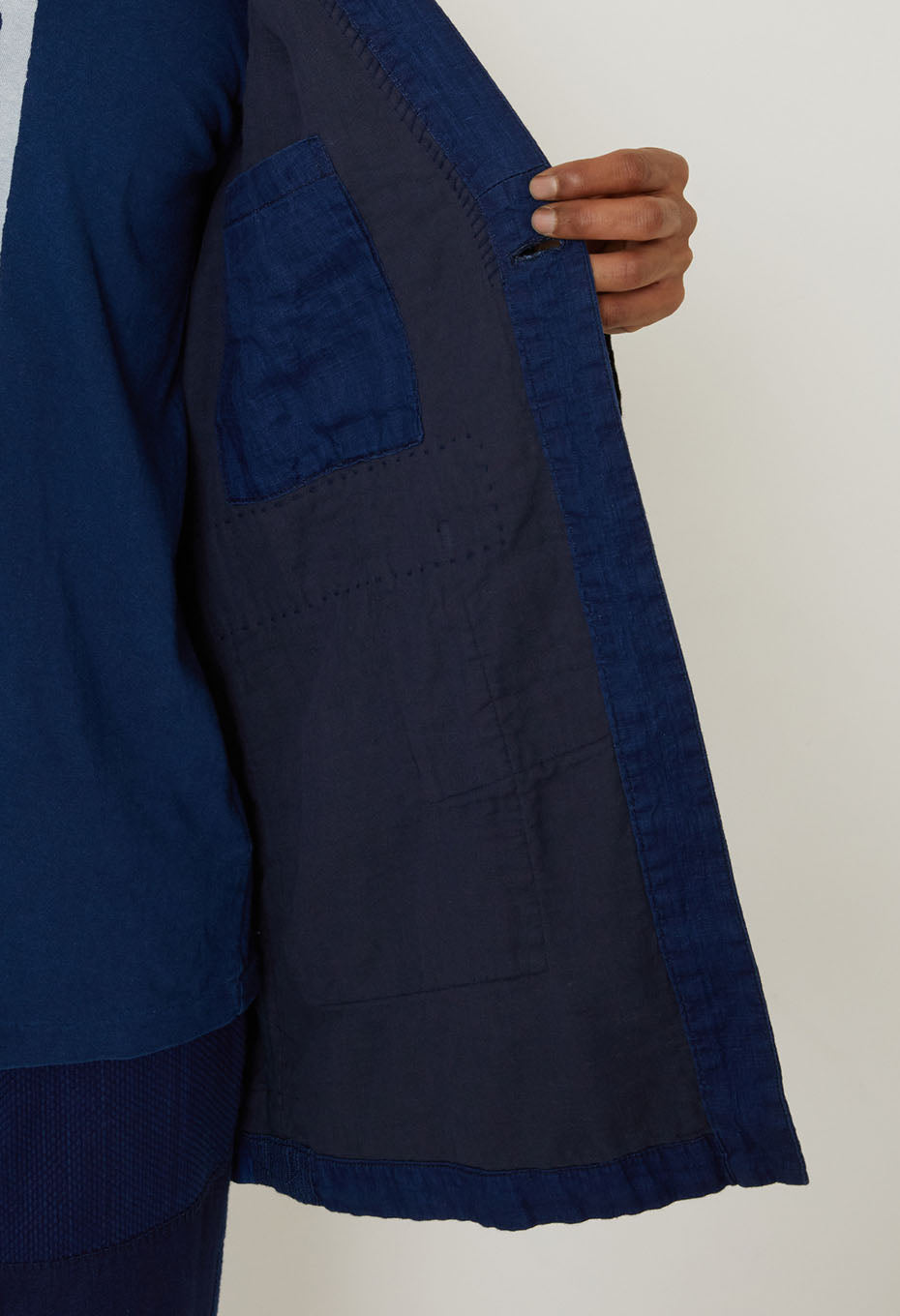Indigo linen nenrin haori jacket - INDIGO
