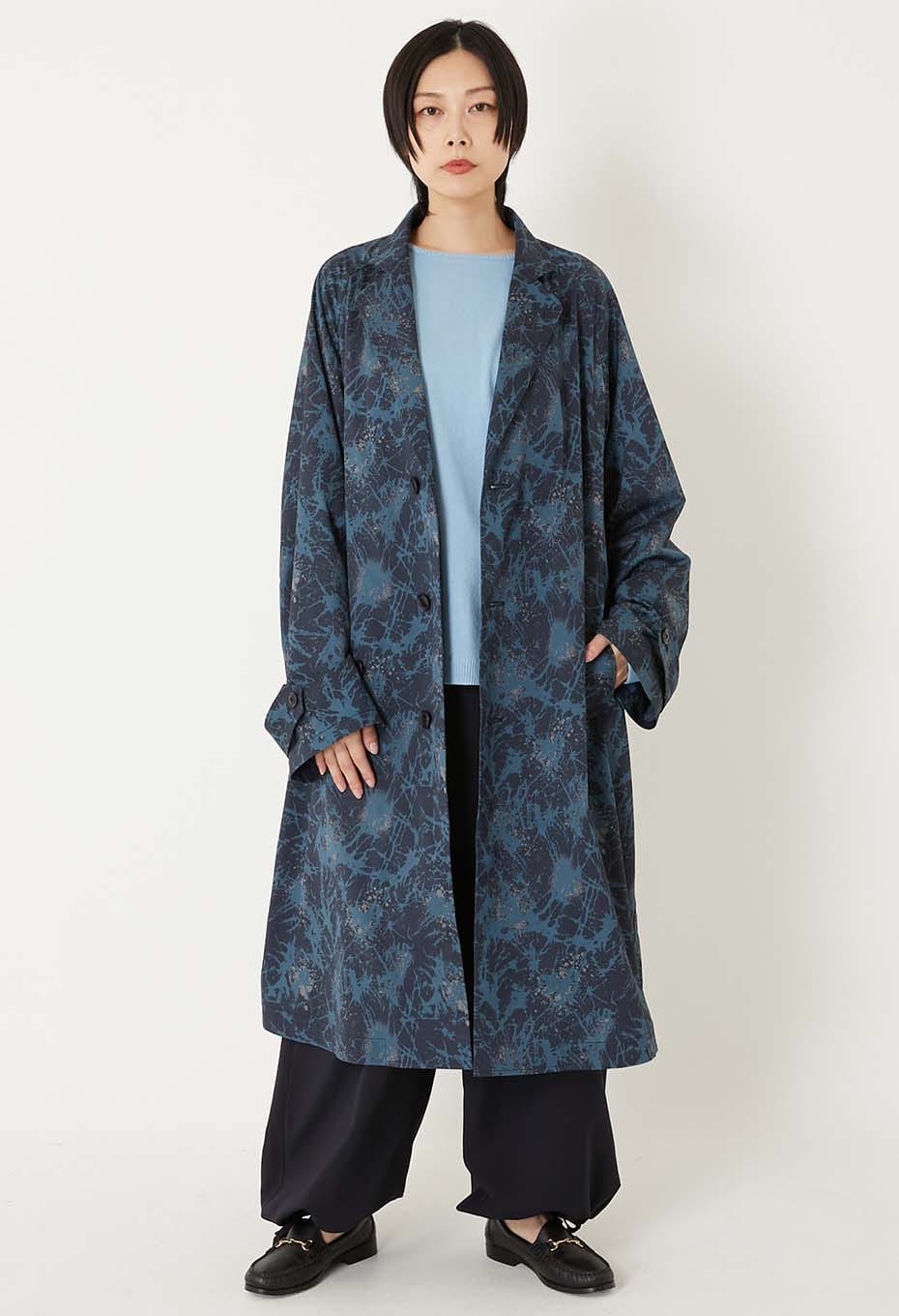 ショウカテンシャガラスプリント チェスターコート - NAVY