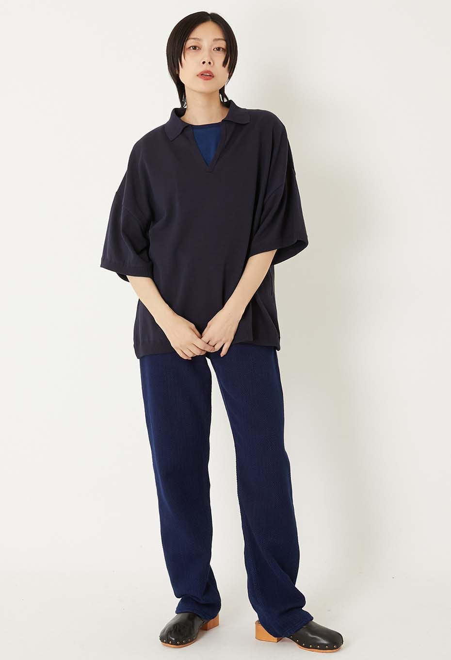 オーガニックカミイトコットン ポロネックプルオーバー - NAVY