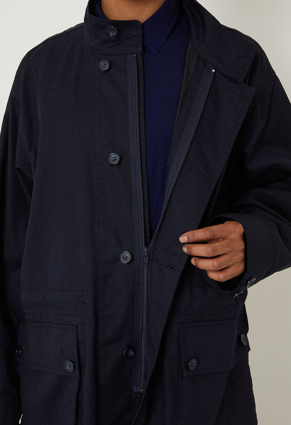 Indigo nylon satin field coat - INDIGO