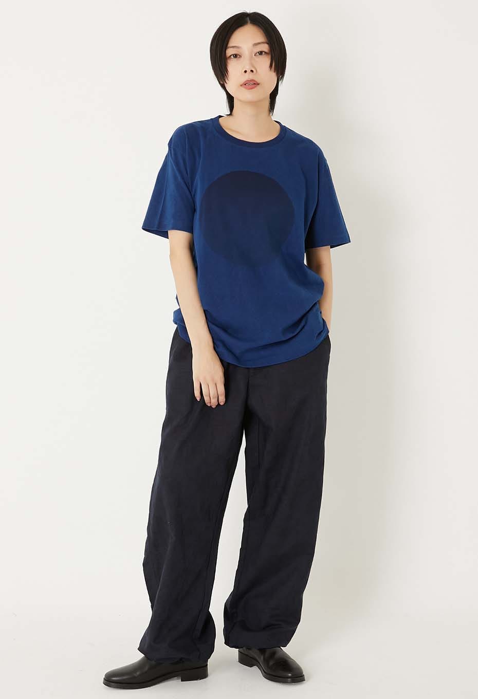 Linen mix glass pattern draw pants - DARK NAVY
