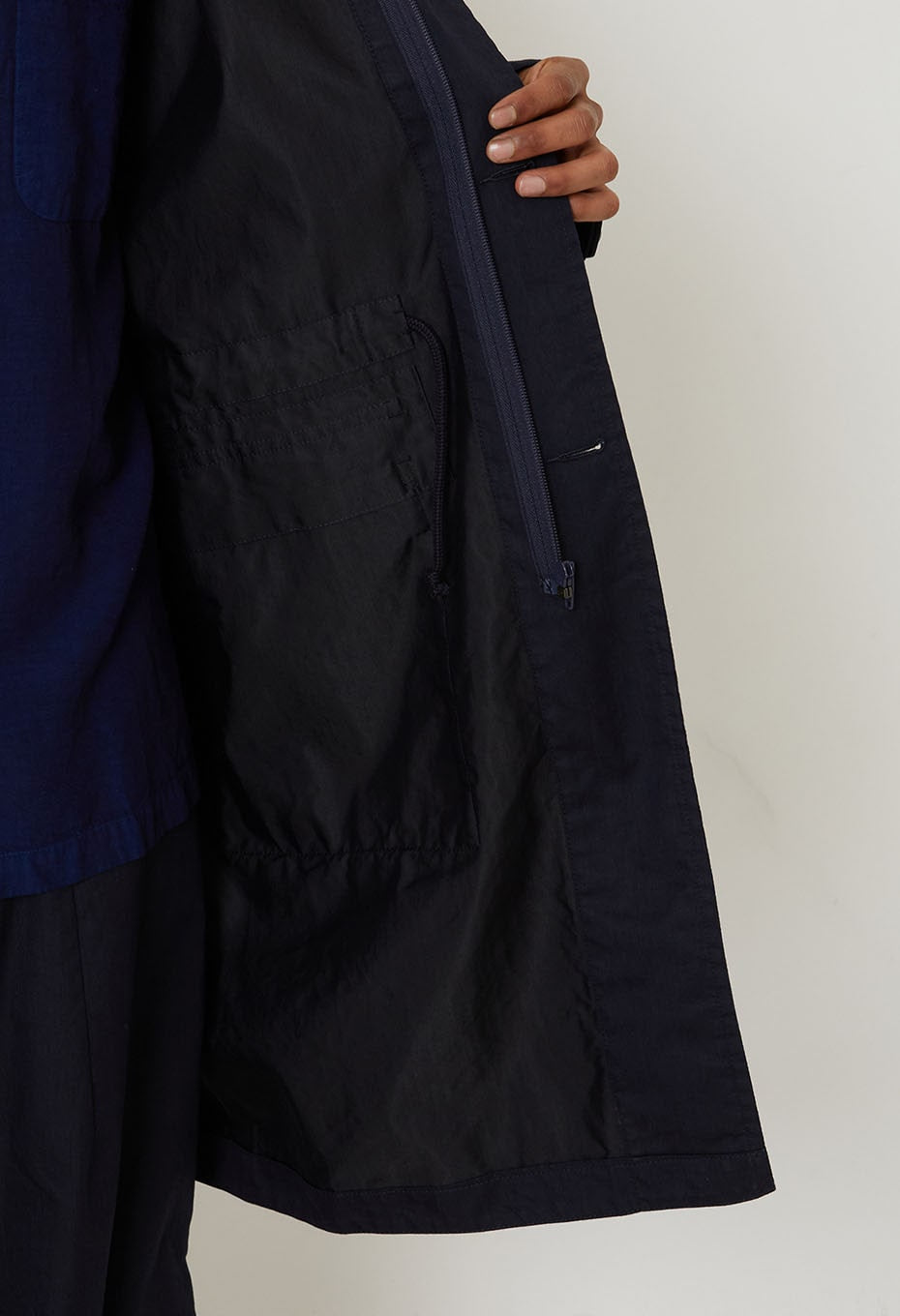 Indigo nylon satin field coat - INDIGO