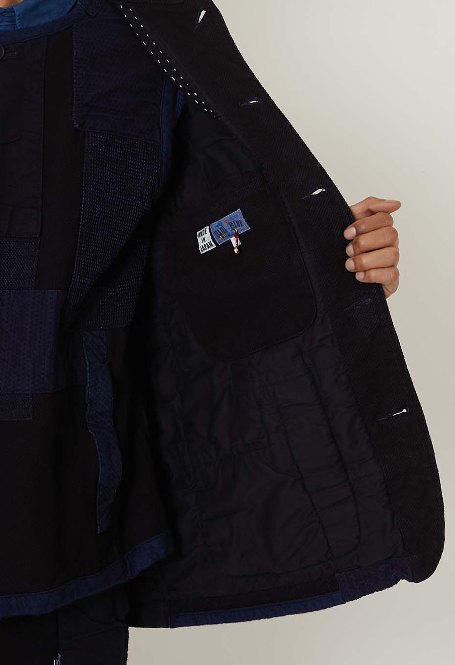 Woven Pure Indigo Sashiko Nerin Coverall - INDIGO